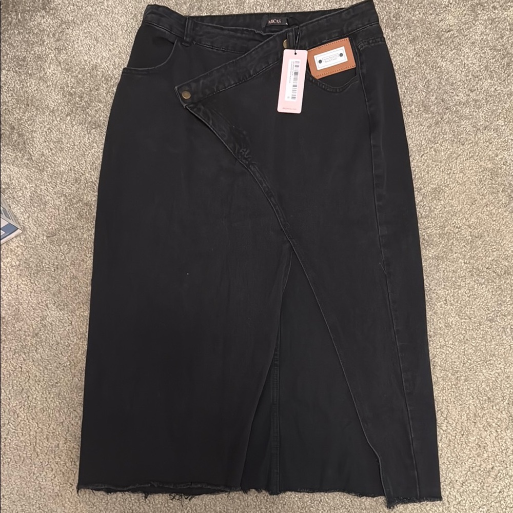 Black Midi Pencil Skirt with Asymmetrical Slit